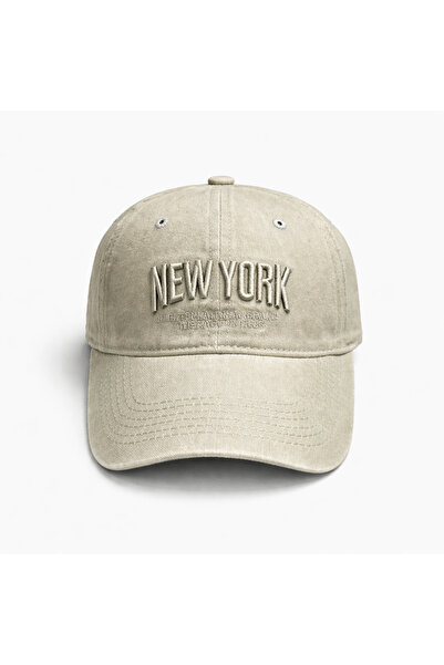ZERAMİNE Κεντημένο vintage μπεζ καπέλο Νέας Υόρκης, unisex, με εφέ πλυσίματος...
