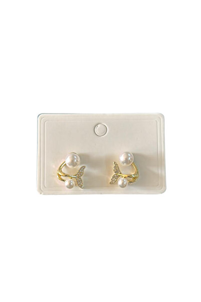 Zalaid Golden Butterfly Zircon Stud Earrings with Synthetic Pearls Triple Cas...