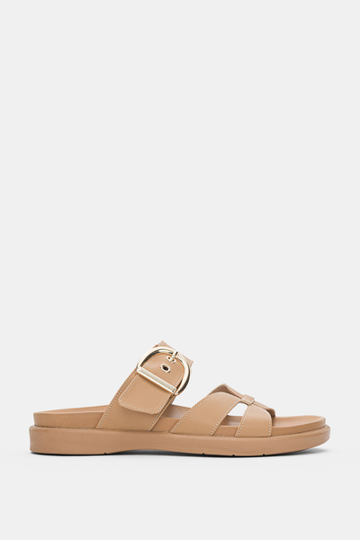 selin shoes Cenira Ayarlanabilir Gold Toka Detaylı Kadın Terlik- TABA