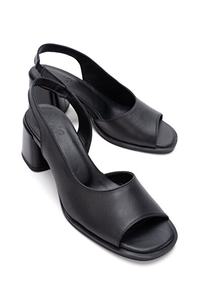 PASSAGE SHOES Γυναικεία σανδάλια με μεσαίο τακούνι από γνήσιο δέρμα 6358 ΜΑΥΡΟ