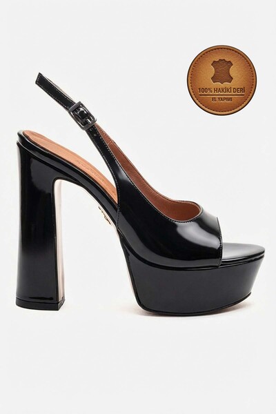 Ayakkabı Ateşi Γνήσιο δέρμα, μαύρο λουστρίνι, ανοιχτή πλατφόρμα στην πλάτη, μ...