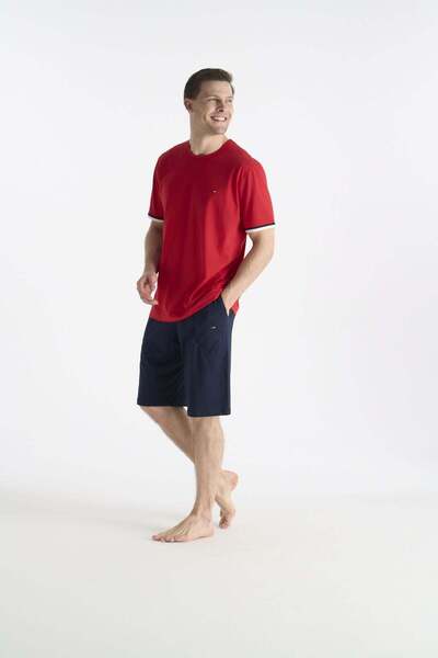 U.S. Polo Assn. 19035 Ανδρικό κόκκινο κοντομάνικο σετ σορτς με στρογγυλή λαιμ...