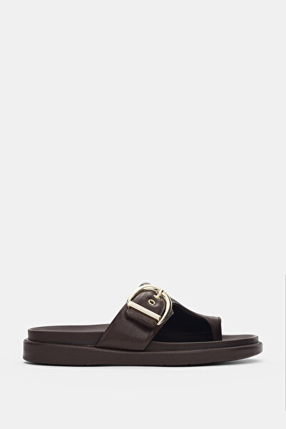 selin shoes Γυναικείες σαγιονάρες Soraya με ρυθμιζόμενη χρυσή αγκράφα - ΚΑΦΕ