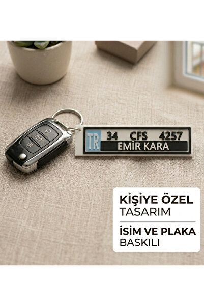 Sue Design Kişiye Özel İsim ve Plaka Baskılı 3D Anahtarlık – Araba Plaka Tasa...