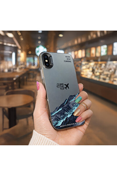 Caseji İphone X-XS Uyumlu Dağ Baskı Desen Darbe Emici Telefon Kılıfı MK01A