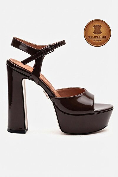 Ayakkabı Ateşi Γνήσιο δερμάτινο καφέ λουστρίνι με λουράκι στον αστράγαλο, ανο...