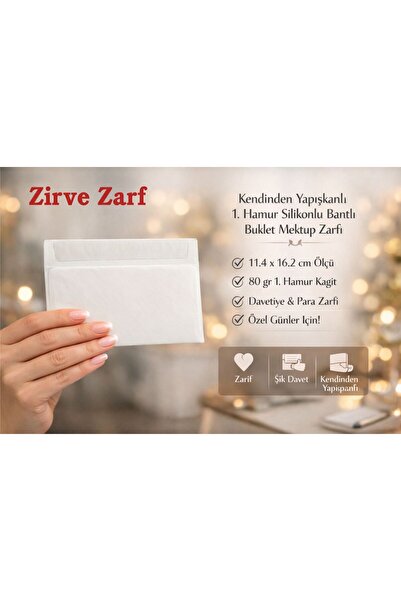 Zirve Zarf Silikonlu Bantlı (kendinden yapışkanlı) Buklet 1.hamur 80 grm. Mek...