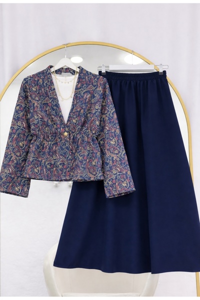 MODA VEDAT Γυναικείο Σετ Σακάκι με Σχέδιο και Φούστα -0550