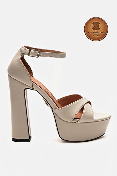 Ayakkabı Ateşi Γνήσιο δέρμα μπεζ με χιαστί λουράκια και τακούνια πλατφόρμας, ...