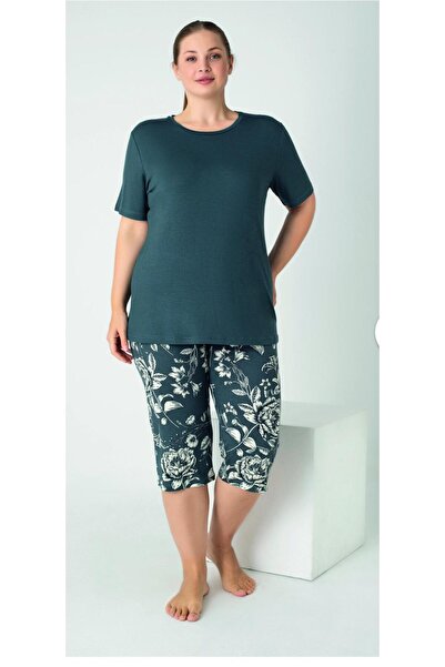 NightLove Women's Battal Viscose Short-Sleeved Capri Set C840-914