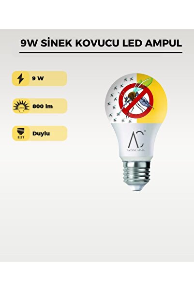 AC AYDINLATMA Sivrisinek Kovucu 9W LED Ampul E27 | Sinek Önleyici