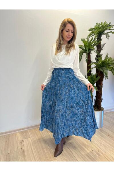 3B Stil Φούστα σιφόν με ασύμμετρο κόψιμο και σχέδιο σάλι