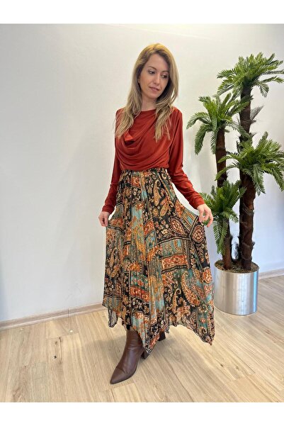 3B Stil Shawl Pattern Asymmetrical Cut Chiffon Skirt