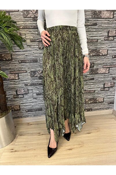 3B Stil Φούστα σιφόν με ασύμμετρο κόψιμο και σχέδιο σάλι