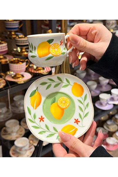 Onedekor 6 Kişilik Porselen Lemon Kahve Fincanı