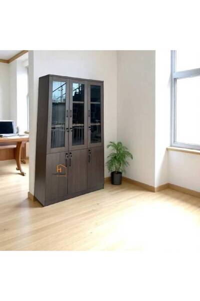 Al Saadah Home 3-Door Wooden Office Bookcase-Brown-120X40X200 cm