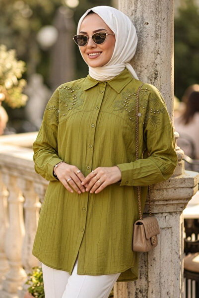 N.S NEVA STYLE Πράσινο Τουνίκ Τεσσέτουρ με Κουμπιά 10092YY