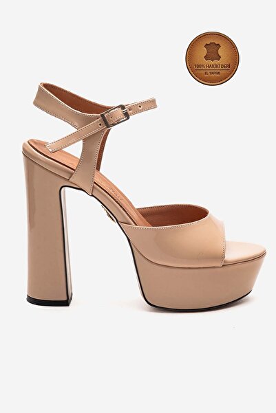 Ayakkabı Ateşi Γνήσιο δέρμα Nude λουστρίνι με λουράκι στον αστράγαλο, ανοιχτή...