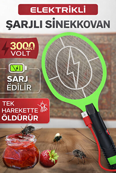 xolo Şarjlı Yeşil Sinek Raket Eko Prizden Şarjlı Haşere Kovucu Sivrisinek Öld...