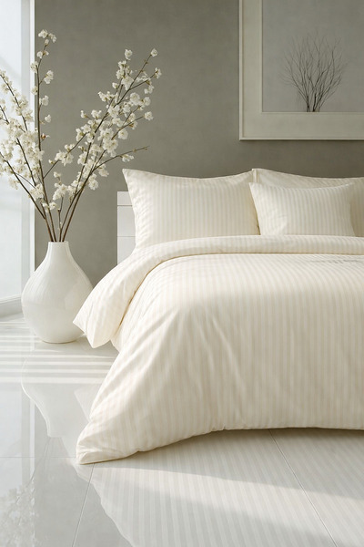 Pedimu Exclusive Hotel Collection 100% Cotton Satin Striped Double Duvet Cove...