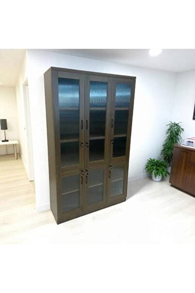 Al Saadah Home خزانة كتب مكتبية 3 أبواب خشبية - بني - 120×40×200 سم