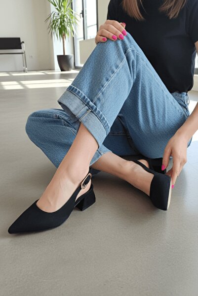 DİVOLYA Calista Μαύρα σουέτ παπούτσια μπαλαρίνας με πλαϊνή πόρπη (ύψος τακουν...