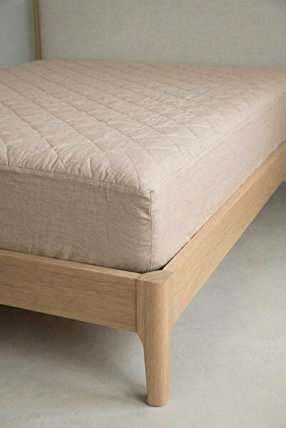 Nart Home Yatak Alezi Pamuklu Kapitone Fitted Full Kenar Sıvı Geçirmez Yatak Koruyucu Bej