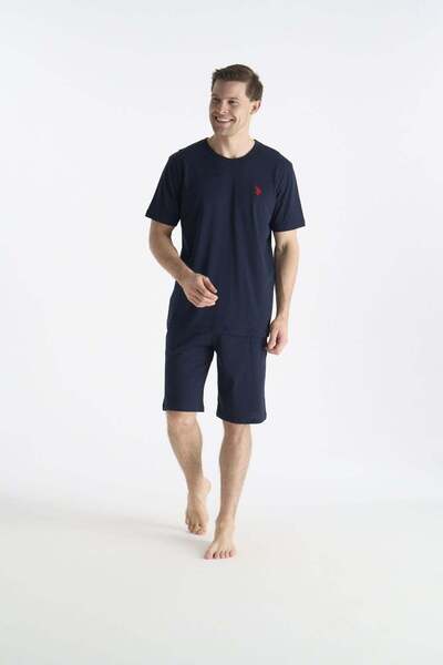 U.S. Polo Assn. 19012 Marineblaues Kurzarm-Shorts-Set für Herren mit Rundhals...
