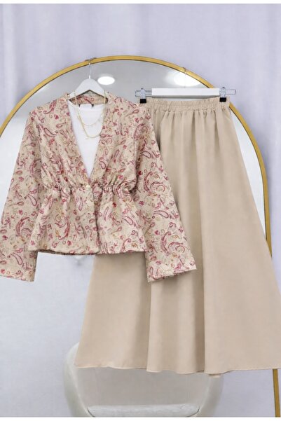 MODA VEDAT Γυναικείο Σετ Σακάκι με Σχέδιο και Φούστα -0550