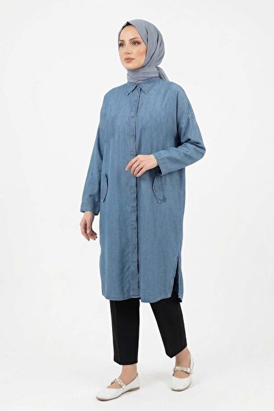 Lale Butik Lyocell Shirt Long Tunic 7509 Denim