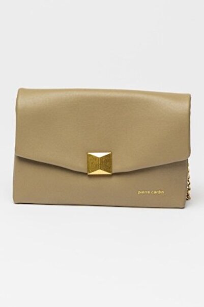 Pierre Cardin , Geanta din piele ecologica cu bareta de umar din lant, Kaki