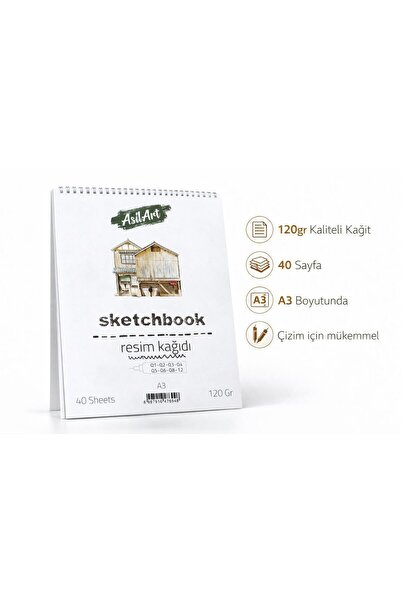 Artdesign Üstten Spiralli A3 Sketch Pad 120gr Resim Defteri 40yp