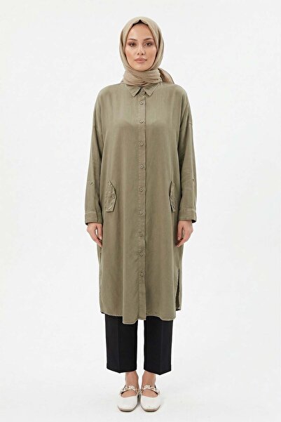 Lale Butik Lyocell Shirt Long Tunic 7509 Khaki