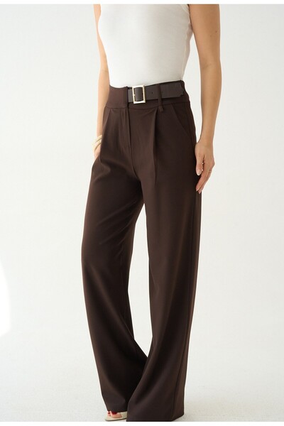 My Blog Καφέ παντελόνι με λεπτομέρεια μισής ζώνης - 261004