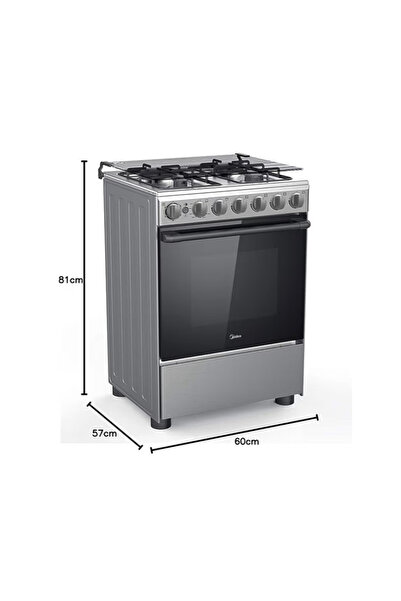Midea 60x60 Freestanding Gas Cooker 4 Burners Oven Grill Stainless Steel BME62058FFD-D