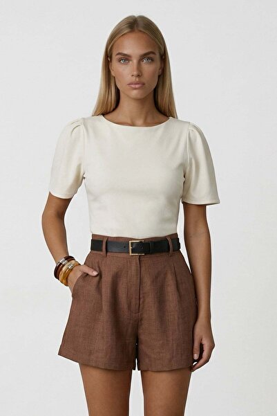 Trend Alaçatı Stili Γυναικεία Μπλούζα Σκούμπα με Πλισέ Λαιμόκοψη και Πτυχώσει...