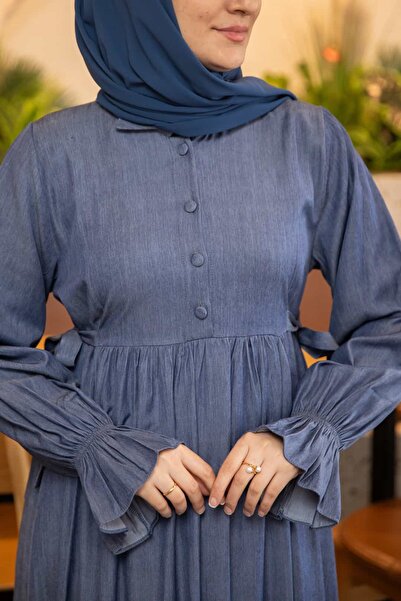 Nissra Ankanoor Φόρεμα Τζιν με Μισό Πάτο και Πλαϊνά Δεσίματα 145 εκ. ANKA265145