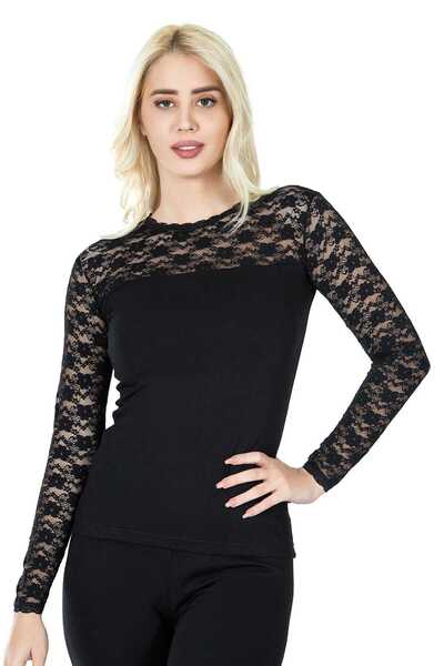 Derya Kurşun Γυναικείο μακρυμάνικο δαντελένιο μπλουζάκι 243