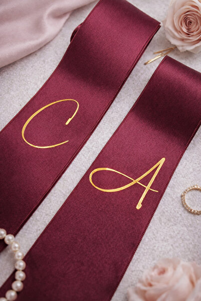 Frisson Kişiye Özel İsimli Bordo Saten Takı Kurdelesi