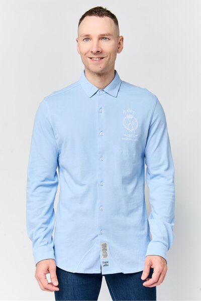 La Martina Men Regular Fit Embroidered Logo Long Sleeve Casual Shirt, Sky Blue