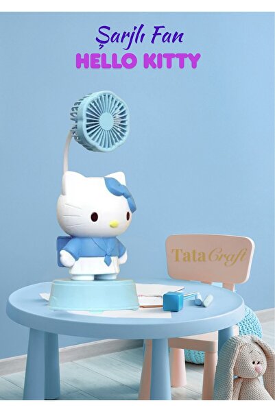 TATA CRAFT Masa Üzeri Şarjlı Fan Kalemtraşlı Sanrıo Kuromi Kawaii Hello Kıtty...