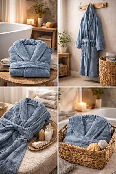 Niateks Design Marketing Sewing House Unisex Terry Cloth Bathrobe Blue 100% C...