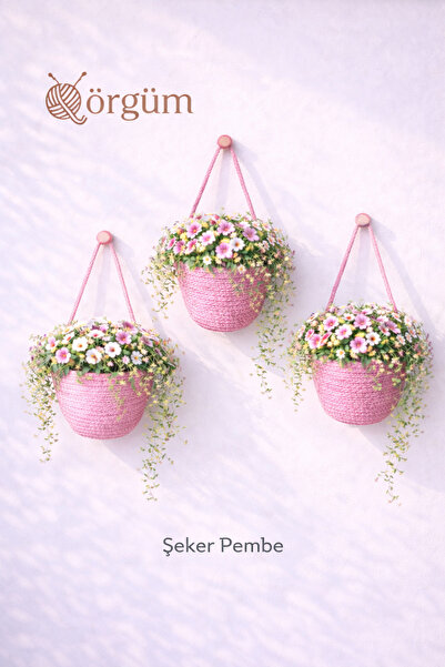 ÖRGÜM Sepet Dekoratif 3'Lü Mini Sepet Çok Amaçlı Mini Organizer BİTKİLER VE A...