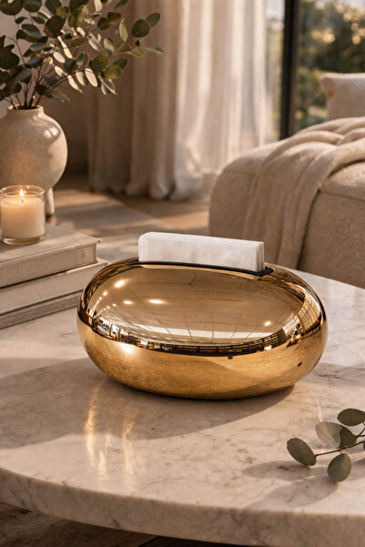 Anadolu Saray Πλαστική χρυσή θήκη χαρτοπετσέτας Μοντέρνα διακοσμητική γυαλιστ...