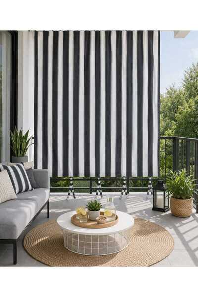 SHY TEKSTİL Πολυτελές 1ο Κουρτίνα μπαλκονιού Class Elegance σε γκρι και λευκό...