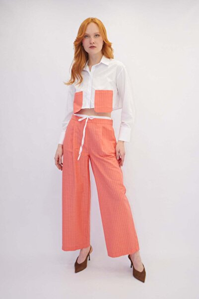 ONNO PRIVE Pocket Detailed Striped Linen Suit Coral
