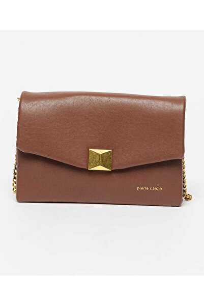 Pierre Cardin , Geanta din piele ecologica cu bareta de umar din lant, Maro