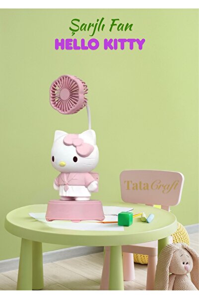 TATA CRAFT Masa Üzeri Şarjlı Fan Kalemtraşlı Sanrıo Kuromi Kawaii Hello Kıtty...