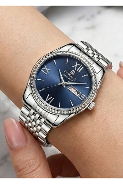 Reward Women's Navy Blue Dial Silver Metal Cord Wristwatch with Calendar 2 Ye...