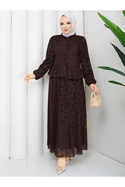 RACE FASHİON Lace Fabric Ruffle Detailed Shirt & Skirt Hijab Set Rc9035
